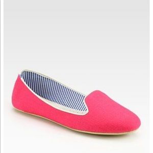 Charles Philip Neon Pink Linen Smoking Flat, Sz 6